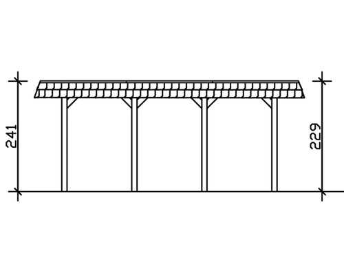 Technische Zeichnung eines Carports mit Abmessungen