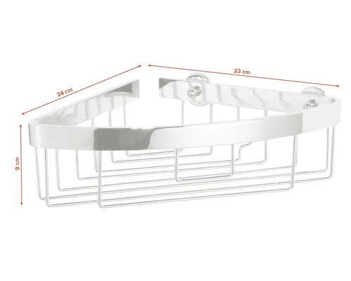 Eckregal aus Metall mit Saugnäpfen, 23 mal 24 mal 9 Zentimeter