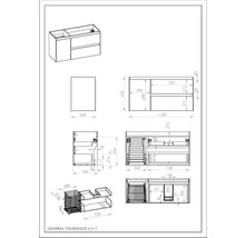 Technische Zeichnung eines Waschtischunterschranks mit Maßangaben