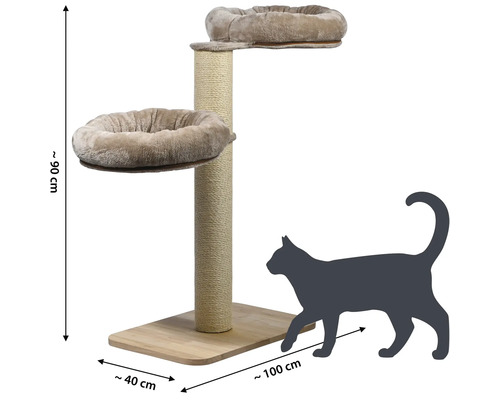 Katzenkratzbaum mit zwei Liegeflächen und Sisalstamm, Maße circa 90 x 40 x 100 Zentimeter