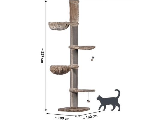 Katzenkratzbaum mit Liegemulden, Plattformen und Spielzeug, Höhe circa 227 cm