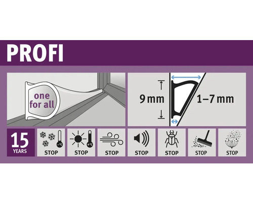 Profi Dichtungsprofil mit Produktinformationen und Symbolen