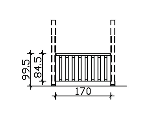 Technische Zeichnung eines Zaunelements mit den Maßen 170 Zentimeter Breite und 99,5 Zentimeter Höhe