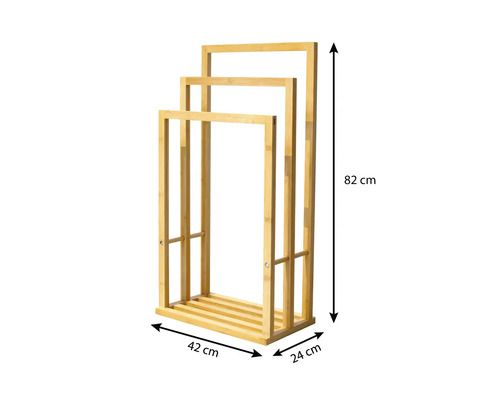 Badezimmer Handtuchständer aus Bambus mit drei Stangen, 82 x 42 x 24 cm