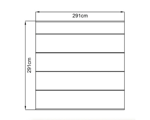 Technische Zeichnung eines Schranks mit den Maßen 291 cm x 291 cm