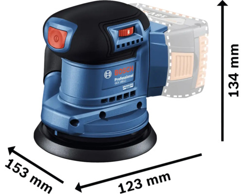 Bosch Professional GEX 185-LI Akku-Exzenterschleifer mit Maßangaben