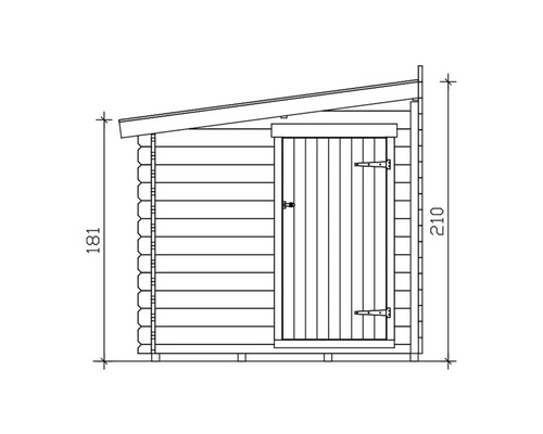 Zeichnung eines Gartenhauses mit den Maßen 181 mal 210 Zentimeter.