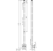 Technische Zeichnung eines Vierkantrohrs 30x30x2 mm mit Montageplatte und Bohrungen