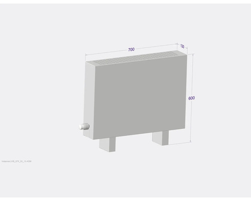 Heizkörper mit den Maßen 700 x 600 x 130 Millimeter.