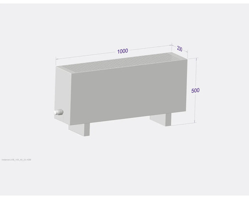 Heizkörper mit den Maßen 1000 x 230 x 500 Millimeter.