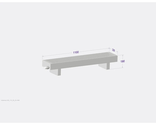 Duschrinne mit den Maßen 1100 x 230 x 190 Millimeter.
