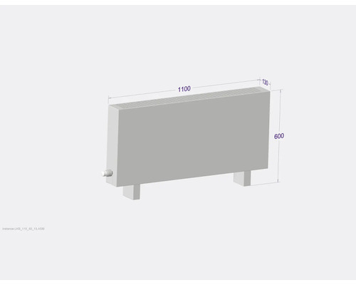 Heizkörper mit den Maßen 1100 x 600 x 130 mm.