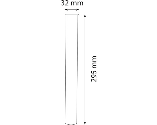 Schema eines Rohrs mit 32 mm Durchmesser und 295 mm Länge