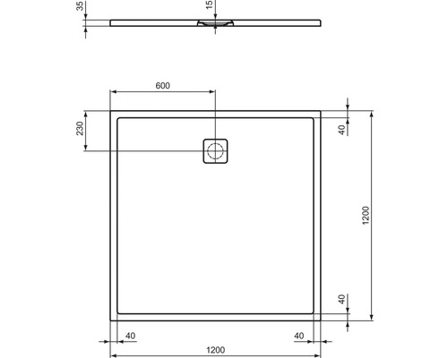 Technische Zeichnung einer Duschwanne mit Maßangaben