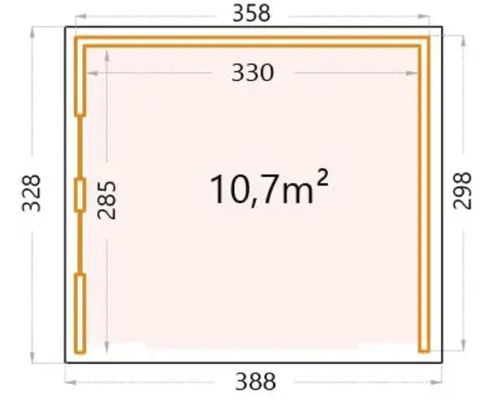 Grundriss mit Maßangaben des Gartenhauses