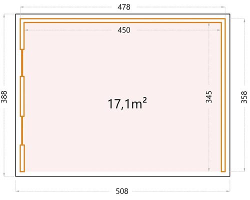 Grundriss eines Gartenhauses mit Größenangaben