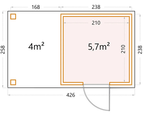 Grundriss eines Gartenhauses mit Abmessungen