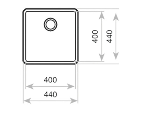 Abmessungen einer Spüle: 400 mal 400 Millimeter und 440 mal 440 Millimeter
