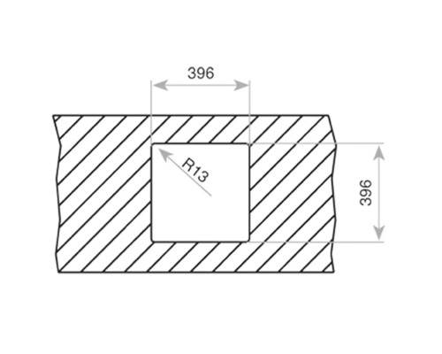 Technische Zeichnung mit Maßangaben 396 und Radius R13