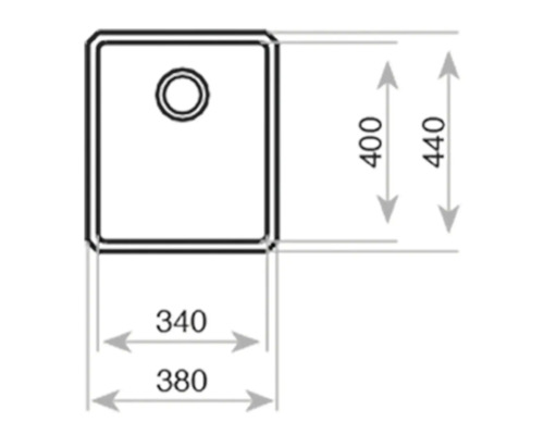 Skizze einer Spüle mit Maßangaben