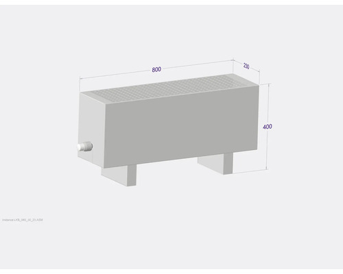 Abbildung eines Heizkörpers mit den Maßen 800 x 230 x 400 mm.