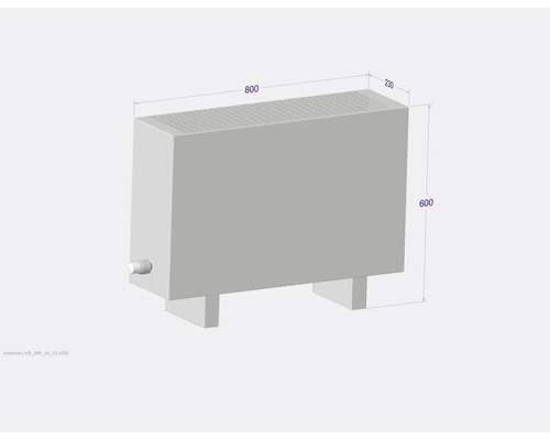 Abbildung eines Heizkörpers mit den Maßen 800, 230 und 600 Millimeter