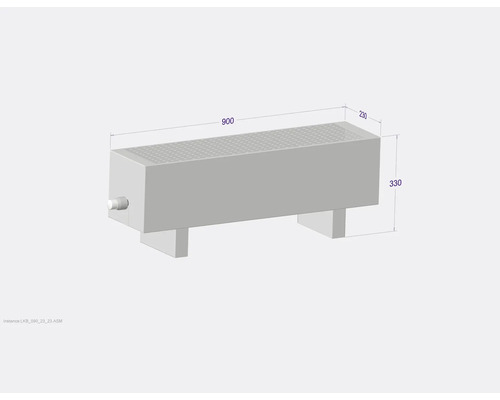 Abbildung eines Heizkörpers mit den Maßen 900 x 230 x 330 mm.