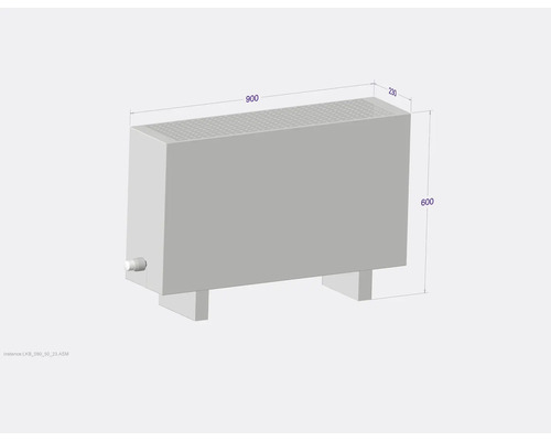 Heizkörper mit Abmessungen 900 x 600 x 230 Millimeter.