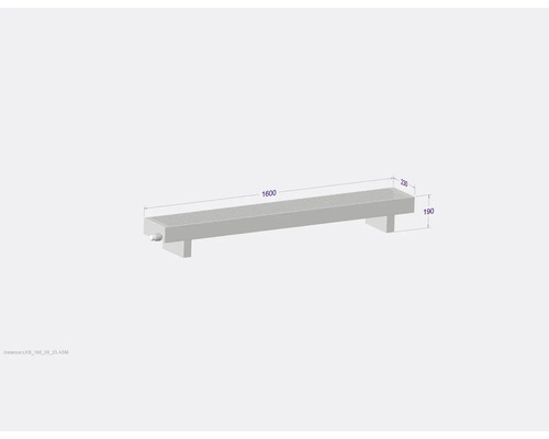 Abmessungen einer Entwässerungsrinne mit den Maßen 1600 x 230 x 190 Millimeter