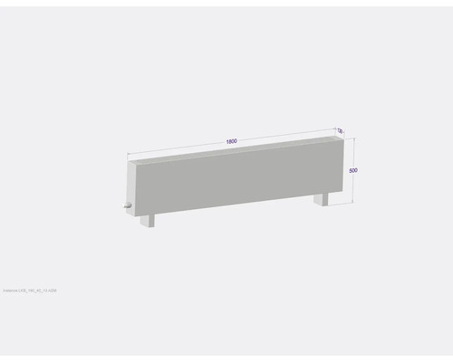 Heizkörper mit den Maßen 1800 x 500 x 130 Millimeter.