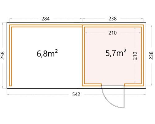 Grundrisszeichnung mit den Maßen eines Gartenhauses