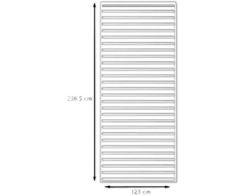 Heizkörperverkleidung mit den Maßen 236,5 cm mal 123 cm.