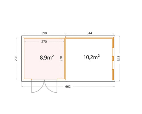 Grundriss eines Gartenhauses mit Flächenangaben