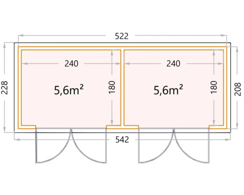 Grundriss eines Gartenhauses mit Maßen