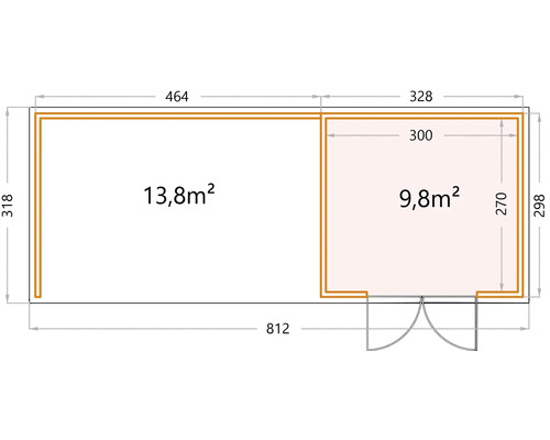 Grundriss eines Gartenhauses mit Größenangaben