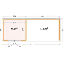 Gartenhaus Classico 3330 inkl. Lounge 4530 rechts mit Seitendach, Rück- und Seitenwand 812 x 318 cm granitgrau