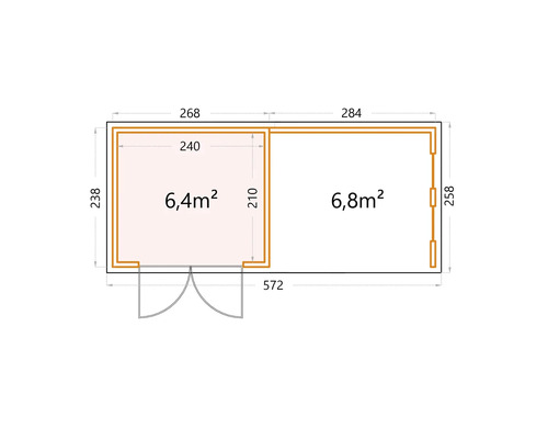 Grundriss eines Gartenhauses mit Größenangaben