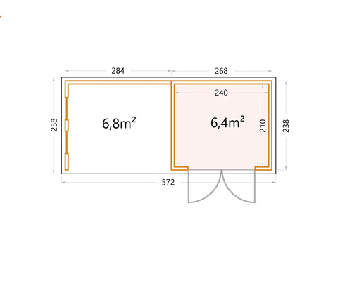 Grundrisszeichnung eines Gartenhauses mit Flächenangaben