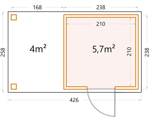 Grundriss eines Gartenhauses mit Maßangaben