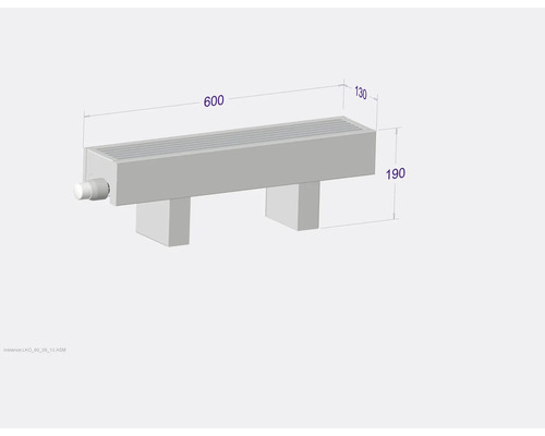 Heizkörper mit Maßangaben 600 x 130 x 190 Millimeter