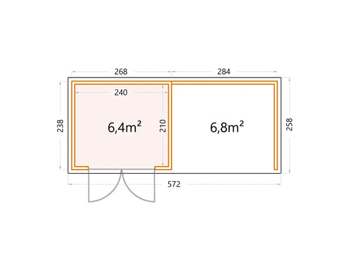 Grundriss eines Gartenhauses mit Maßangaben