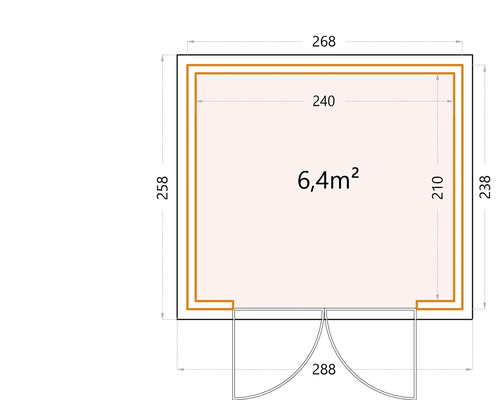 Grundriss eines Gartenhauses mit Maßangaben