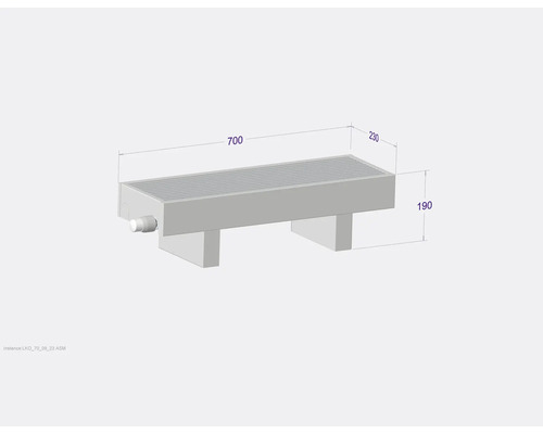 Dimensions of a floor drain with measurements 700, 230 and 190 millimetres