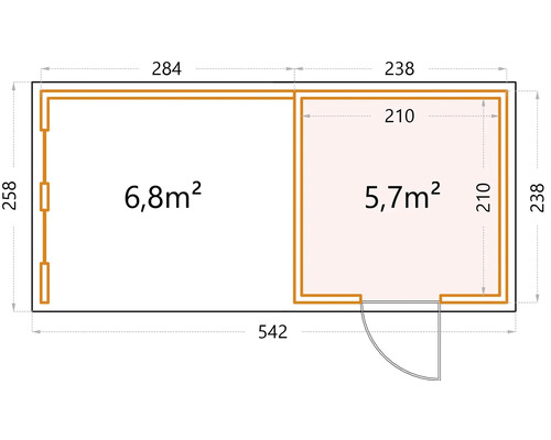 Grundrisszeichnung eines Gartenhauses mit Flächenangaben