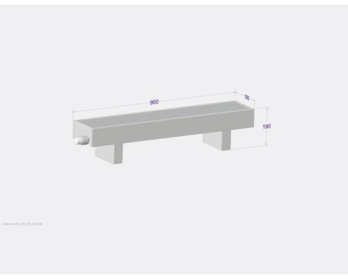 Zeichnung eines linearen Ablaufsystems mit Maßen 900 x 180 x 190 mm