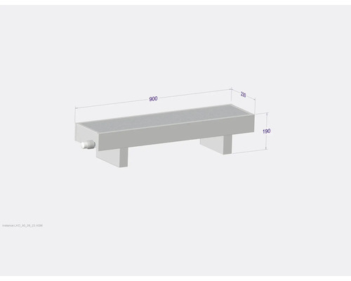 Technische Zeichnung eines Ablaufrinne mit den Maßen 900x230x190 mm.