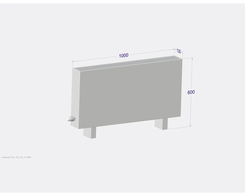 Heizkörper mit den Maßen 1000, 600 und 130 Millimeter.