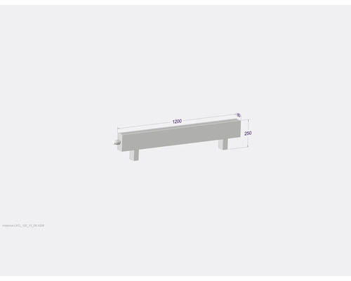 Abbildung einer Betongartenbank mit den Maßen 1200 x 250 x 80 Millimeter.