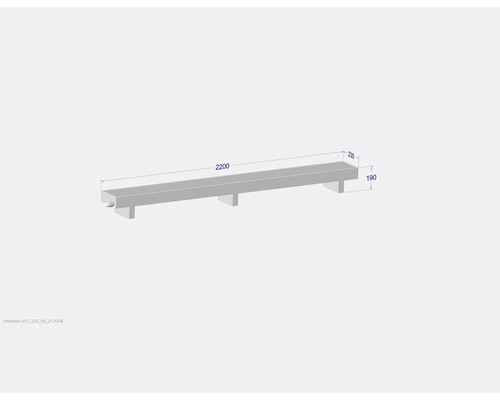Darstellung eines 2200 mm langen, 230 mm breiten und 190 mm hohen Balkens