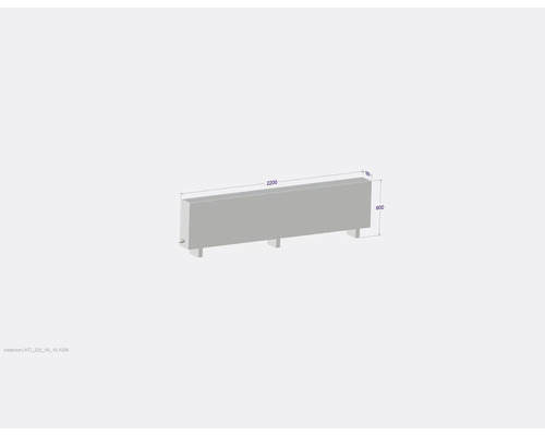Schematische Darstellung eines Heizkörpers mit den Maßen 2200 x 600 x 180 mm.